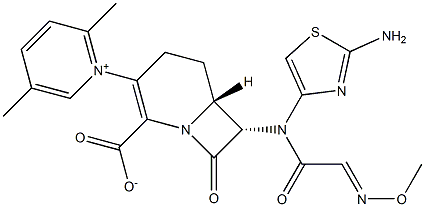 (6R,7S)-7-[(2-Aminothiazol-4-yl)(methoxyimino)acetylamino]-8-oxo-3-[(2,5-dimethylpyridin-1-ium)-1-yl]-1-azabicyclo[4.2.0]oct-2-ene-2-carboxylate 结构式