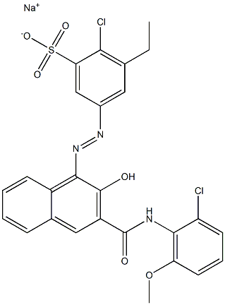 2-Chloro-3-ethyl-5-[[3-[[(2-chloro-6-methoxyphenyl)amino]carbonyl]-2-hydroxy-1-naphtyl]azo]benzenesulfonic acid sodium salt 结构式