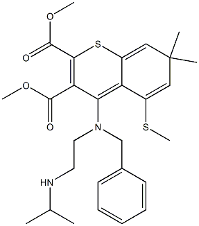 7,7-Dimethyl-5-(methylthio)-4-[benzyl[2-(isopropylamino)ethyl]amino]-7H-1-benzothiopyran-2,3-dicarboxylic acid dimethyl ester 结构式