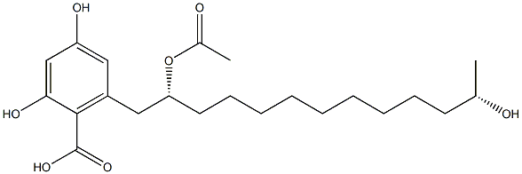 2,4-Dihydroxy-6-[(2R,12S)-2-acetoxy-12-hydroxytridecyl]benzoic acid 结构式