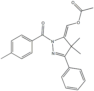 Acetic acid [[2-(4-methylbenzoyl)-5-phenyl-4,4-dimethyl-3,4-dihydro-2H-pyrazol]-3-ylidene]methyl ester 结构式