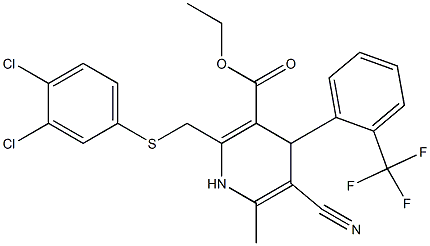 5-Cyano-1,4-dihydro-6-methyl-2-[(3,4-dichlorophenylthio)methyl]-4-(2-trifluoromethylphenyl)pyridine-3-carboxylic acid ethyl ester 结构式