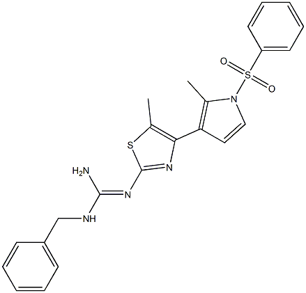 2-[[Amino(benzylamino)methylene]amino]-5-methyl-4-(1-phenylsulfonyl-2-methyl-1H-pyrrol-3-yl)thiazole 结构式