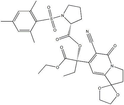 6-Cyano-7-[(S)-1-ethoxycarbonyl-1-[[(2R)-1-[(2,4,6-trimethylphenyl)sulfonyl]-2-pyrrolidinyl]carbonyloxy]propyl]-2,3-dihydrospiro[indolizine-1,2'-[1,3]dioxolan]-5-one 结构式