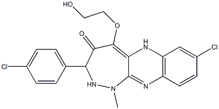 2-Chloro-8-(p-chlorophenyl)-10-(2-hydroxyethoxy)-6-methyl-6,7-dihydro-5,6,7,11-tetraaza-11H-cyclohepta[b]naphthalen-9(8H)-one 结构式