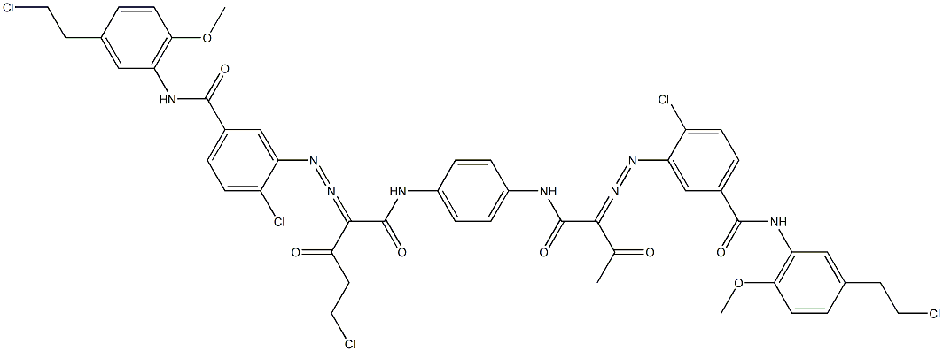 3,3'-[2-(Chloromethyl)-1,4-phenylenebis[iminocarbonyl(acetylmethylene)azo]]bis[N-[3-(2-chloroethyl)-6-methoxyphenyl]-4-chlorobenzamide] 结构式