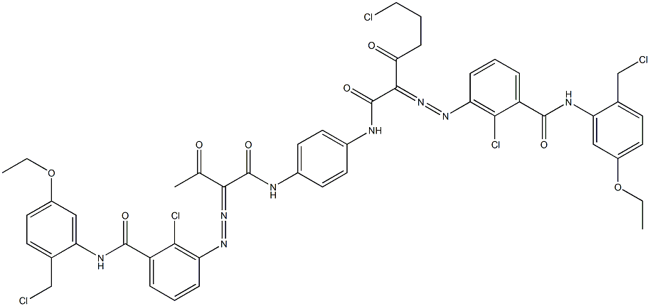 3,3'-[2-(2-Chloroethyl)-1,4-phenylenebis[iminocarbonyl(acetylmethylene)azo]]bis[N-[2-(chloromethyl)-5-ethoxyphenyl]-2-chlorobenzamide] 结构式