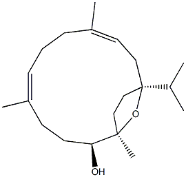 (1R,2S,5E,9E,12S)-1,5,9-Trimethyl-12-isopropyl-15-oxabicyclo[10.2.1]pentadeca-5,9-dien-2-ol 结构式