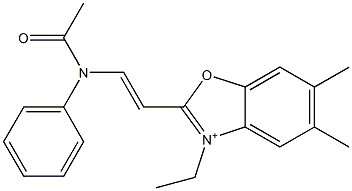 2-[2-(Acetylphenylamino)ethenyl]-3-ethyl-5,6-dimethylbenzoxazol-3-ium 结构式
