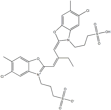 5-Chloro-2-[2-[[[5-chloro-6-methyl-3-(3-sulfopropyl)-2,3-dihydrobenzoxazol]-2-ylidene]methyl]-1-butenyl]-6-methyl-3-(3-sulfonatopropyl)benzoxazolium 结构式