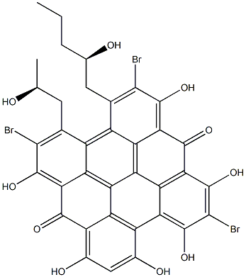 2,5,9-Tribromo-1,6,8,10,11,13-hexahydroxy-3-[(S)-2-hydroxypropyl]-4-[(R)-2-hydroxypentyl]phenanthro[1,10,9,8-opqra]perylene-7,14-dione 结构式