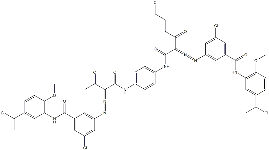 3,3'-[2-(2-Chloroethyl)-1,4-phenylenebis[iminocarbonyl(acetylmethylene)azo]]bis[N-[3-(1-chloroethyl)-6-methoxyphenyl]-5-chlorobenzamide] 结构式