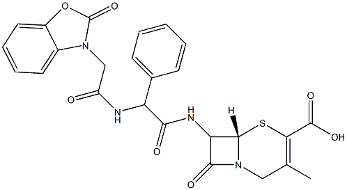 7-[[Phenyl[[[(2,3-dihydro-2-oxobenzoxazol)-3-yl]acetyl]amino]acetyl]amino]-3-methylcepham-3-ene-4-carboxylic acid 结构式