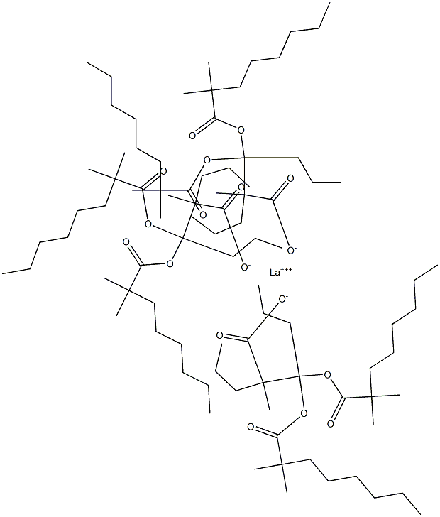 Lanthanum bis(2,2-dimethyloctanoate)(2-methyl-2-propylhexanoate) 结构式