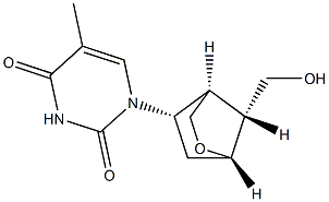 (+)-1-[(1S,4R,5S,7R)-7-Hydroxymethyl-2-oxabicyclo[2.2.1]heptane-5-yl]-5-methylpyrimidine-2,4(1H,3H)-dione 结构式