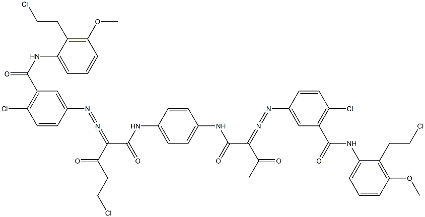 3,3'-[2-(Chloromethyl)-1,4-phenylenebis[iminocarbonyl(acetylmethylene)azo]]bis[N-[2-(2-chloroethyl)-3-methoxyphenyl]-6-chlorobenzamide] 结构式