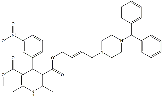 2,6-Dimethyl-4-(3-nitrophenyl)-1,4-dihydropyridine-3,5-dicarboxylic acid 3-methyl 5-[4-[(4-benzhydrylpiperazin)-1-yl]-2-butenyl] ester 结构式