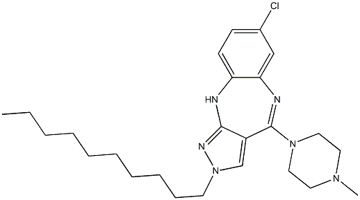 2-Decyl-4-(4-methylpiperazin-1-yl)-7-chloro-2,10-dihydropyrazolo[3,4-b][1,5]benzodiazepine 结构式