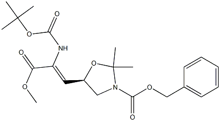 3-[(5R)-3-(Benzyloxycarbonyl)-2,2-dimethyloxazolidin-5-yl]-2-(tert-butyloxycarbonylamino)propenoic acid methyl ester 结构式