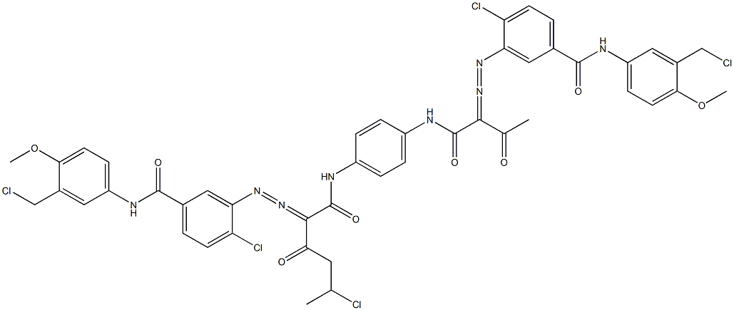 3,3'-[2-(1-Chloroethyl)-1,4-phenylenebis[iminocarbonyl(acetylmethylene)azo]]bis[N-[3-(chloromethyl)-4-methoxyphenyl]-4-chlorobenzamide] 结构式