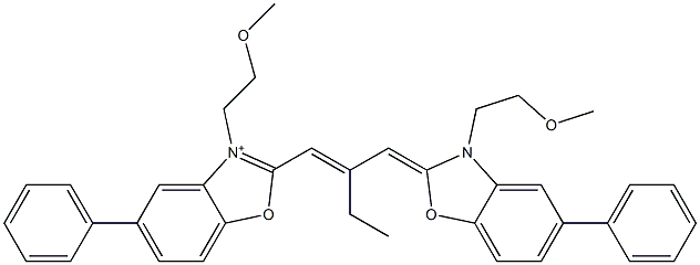 2-[2-Ethyl-3-[3-(2-methoxyethyl)-5-phenyl-2,3-dihydrobenzoxazole-2-ylidene]-1-propenyl]-3-(2-methoxyethyl)-5-phenylbenzoxazole-3-ium 结构式