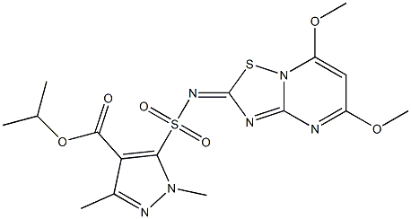 1,3-Dimethyl-5-[(5,7-dimethoxy-2H-[1,2,4]thiadiazolo[2,3-a]pyrimidin-2-ylidene)sulfamoyl]-1H-pyrazole-4-carboxylic acid isopropyl ester 结构式