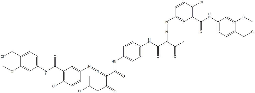 3,3'-[2-(1-Chloroethyl)-1,4-phenylenebis[iminocarbonyl(acetylmethylene)azo]]bis[N-[4-(chloromethyl)-3-methoxyphenyl]-6-chlorobenzamide] 结构式