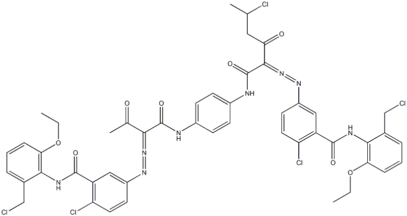 3,3'-[2-(1-Chloroethyl)-1,4-phenylenebis[iminocarbonyl(acetylmethylene)azo]]bis[N-[2-(chloromethyl)-6-ethoxyphenyl]-6-chlorobenzamide] 结构式