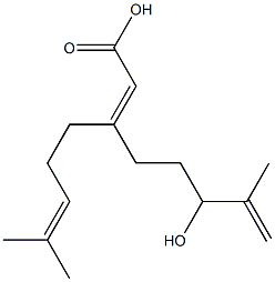 (2E)-6-Hydroxy-3-(4-methyl-3-pentenyl)-7-methyl-2,7-octadienoic acid 结构式