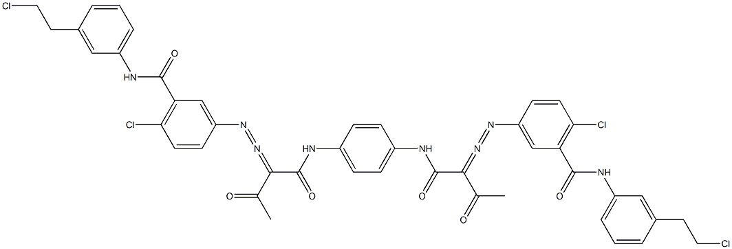 3,3'-[1,4-Phenylenebis[iminocarbonyl(acetylmethylene)azo]]bis[N-[3-(2-chloroethyl)phenyl]-6-chlorobenzamide] 结构式