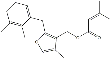 4-Methyl-2-[(2,3-dimethyl-2,6(1)-cyclohexadien-1-yl)methyl]-3-[[(3-methyl-2-butenoyl)oxy]methyl]furan 结构式