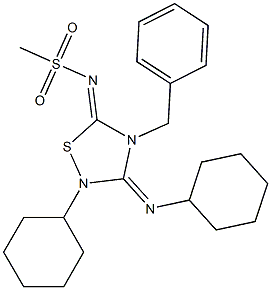 2-Cyclohexyl-3-cyclohexylimino-4-benzyl-5-methylsulfonylimino-1,2,4-thiadiazolidine 结构式