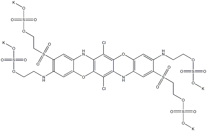 6,13-Dichloro-3,10-bis[2-(potassiooxysulfonyloxy)ethylamino]-2,9-bis[2-(potassiooxysulfonyloxy)ethylsulfonyl]-5,12-dioxa-7,14-diazapentacene 结构式
