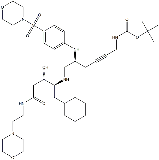 (3S,4S)-4-[[(2S)-2-[4-(Morpholinosulfonyl)phenylamino]-6-tert-butyloxycarbonylamino-4-hexynyl]amino]-5-cyclohexyl-3-hydroxy-N-(2-morpholinoethyl)pentanamide 结构式