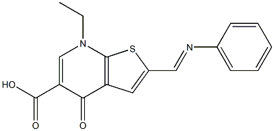 2-[Phenyliminomethyl]-4,7-dihydro-7-ethyl-4-oxothieno[2,3-b]pyridine-5-carboxylic acid 结构式