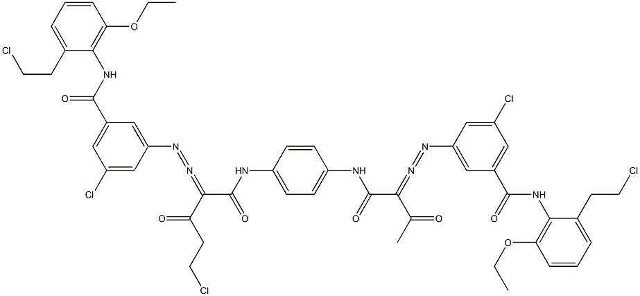 3,3'-[2-(Chloromethyl)-1,4-phenylenebis[iminocarbonyl(acetylmethylene)azo]]bis[N-[2-(2-chloroethyl)-6-ethoxyphenyl]-5-chlorobenzamide] 结构式