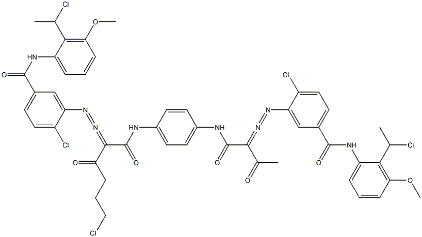 3,3'-[2-(2-Chloroethyl)-1,4-phenylenebis[iminocarbonyl(acetylmethylene)azo]]bis[N-[2-(1-chloroethyl)-3-methoxyphenyl]-4-chlorobenzamide] 结构式