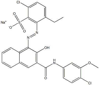 2-Chloro-5-ethyl-6-[[3-[[(4-chloro-3-methoxyphenyl)amino]carbonyl]-2-hydroxy-1-naphtyl]azo]benzenesulfonic acid sodium salt 结构式