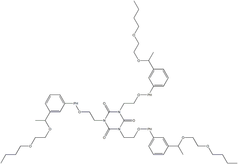 1,3,5-Tris[2-[3-[1-[(2-butoxyethyl)oxy]ethyl]phenylphosphinooxy]ethyl]-1,3,5-triazine-2,4,6(1H,3H,5H)-trione 结构式