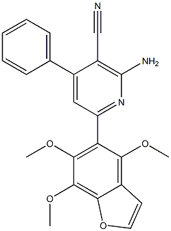 4,6,7-Trimethoxy-5-(4-phenyl-5-cyano-6-amino-2-pyridinyl)benzofuran 结构式