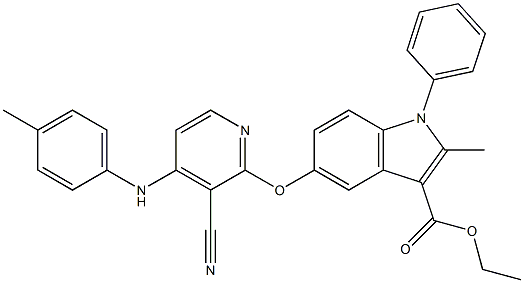 1-Phenyl-2-methyl-5-[3-cyano-4-[(4-methylphenyl)amino]pyridin-2-yloxy]-1H-indole-3-carboxylic acid ethyl ester 结构式