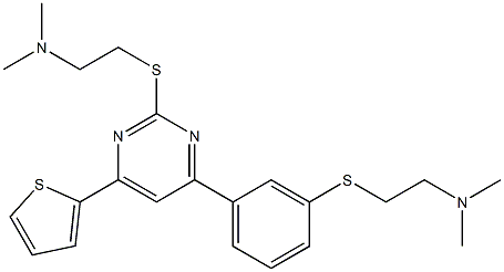 2-(2-Dimethylaminoethylthio)-4-[3-(2-dimethylaminoethylthio)phenyl]-6-(2-thienyl)pyrimidine 结构式