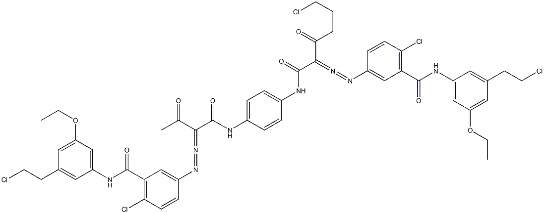 3,3'-[2-(2-Chloroethyl)-1,4-phenylenebis[iminocarbonyl(acetylmethylene)azo]]bis[N-[3-(2-chloroethyl)-5-ethoxyphenyl]-6-chlorobenzamide] 结构式