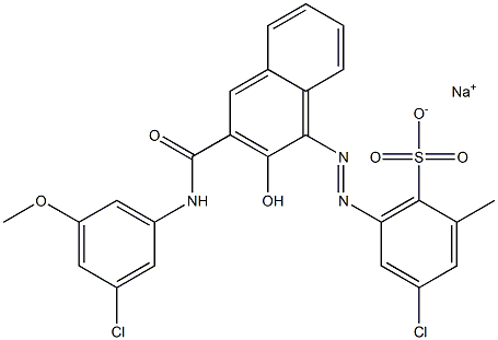 4-Chloro-2-methyl-6-[[3-[[(3-chloro-5-methoxyphenyl)amino]carbonyl]-2-hydroxy-1-naphtyl]azo]benzenesulfonic acid sodium salt 结构式