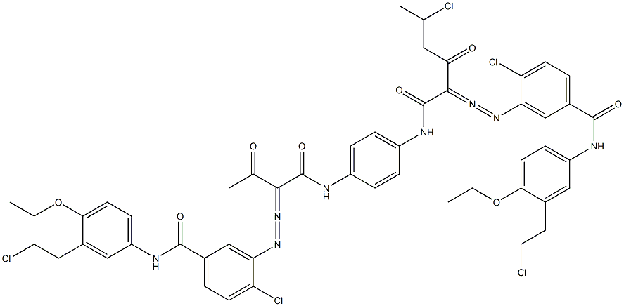 3,3'-[2-(1-Chloroethyl)-1,4-phenylenebis[iminocarbonyl(acetylmethylene)azo]]bis[N-[3-(2-chloroethyl)-4-ethoxyphenyl]-4-chlorobenzamide] 结构式