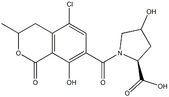 1-[(5-Chloro-8-hydroxy-3-methyl-1-oxo-7-isochromanyl)carbonyl]-4-hydroxyproline 结构式