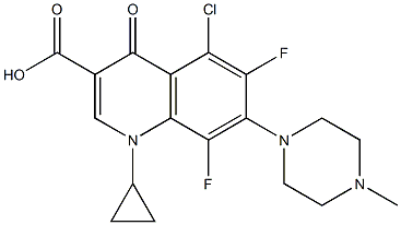 1-Cyclopropyl-6,8-difluoro-1,4-dihydro-5-chloro-7-(4-methyl-1-piperazinyl)-4-oxoquinoline-3-carboxylic acid 结构式