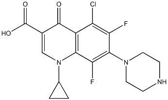 5-Chloro-1-cyclopropyl-6,8-difluoro-1,4-dihydro-7-[1-piperazinyl]-4-oxoquinoline-3-carboxylic acid 结构式