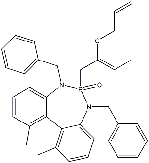 1,11-Dimethyl-5,7-dibenzyl-6,7-dihydro-6-[2-[(2-propenyl)oxy]-2-butenyl]-5H-dibenzo[d,f][1,3,2]diazaphosphepine 6-oxide 结构式