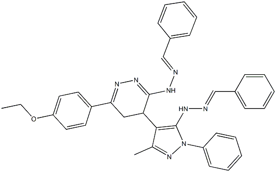 3-(2-Benzylidenehydrazino)-4,5-dihydro-6-(4-ethoxyphenyl)-4-(1-phenyl-5-(2-benzylidenehydrazino)-3-methyl-1H-pyrazol-4-yl)pyridazine 结构式